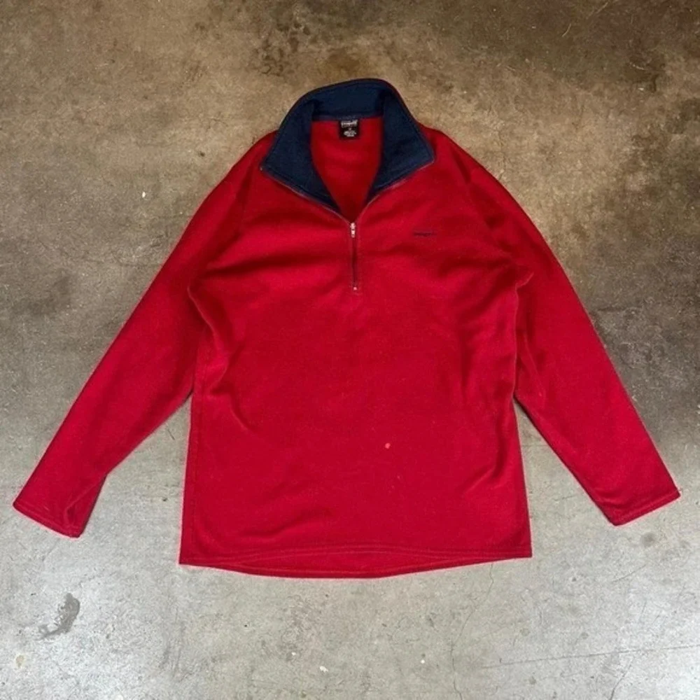 Patagonia Red Fleece Quarter Zip Pullover Jacket Navy‎ Collar Men's Medium